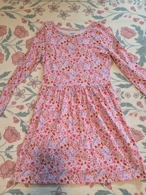 Carter's Pink Floral Long Sleeve Girls Dress with Multicolor Blooms